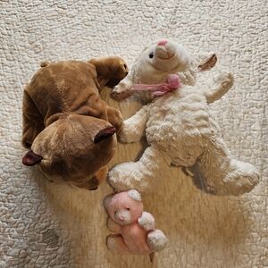 Plush Toy Set - Brown, White, and Pink
